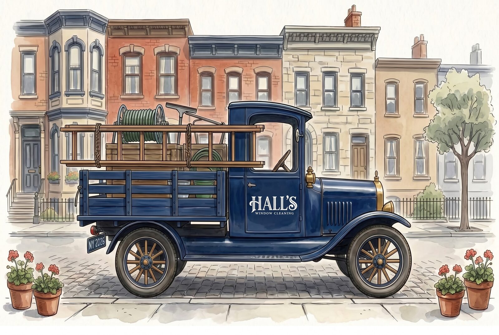 Hall's Window Cleaning service truck parked in a Nashville-area neighborhood